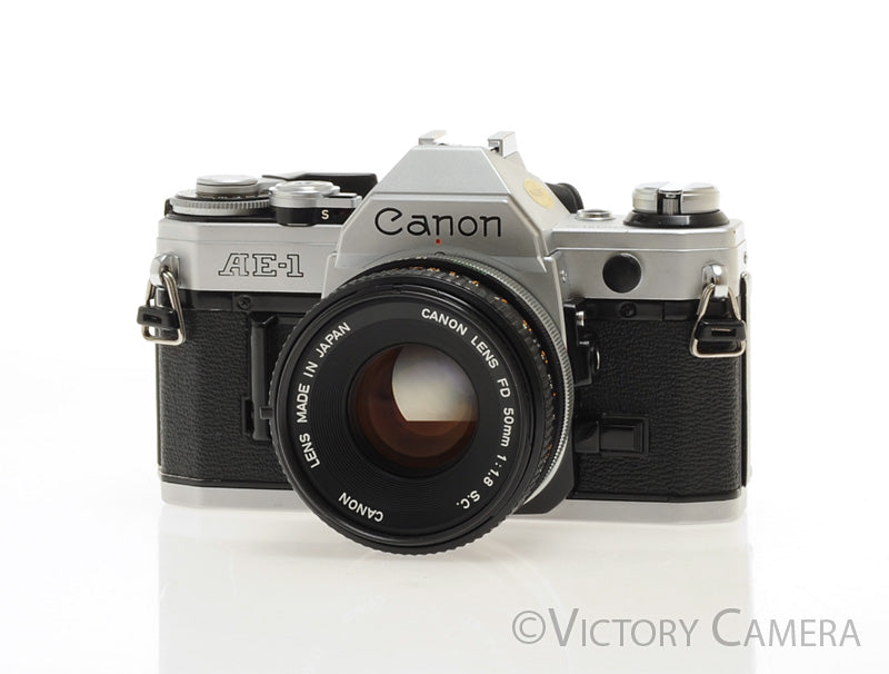 Canon AE-1 35mm Chrome Camera w/ 50mm f1.8 Prime Lens -New Seals- [EXC] - Victory Camera