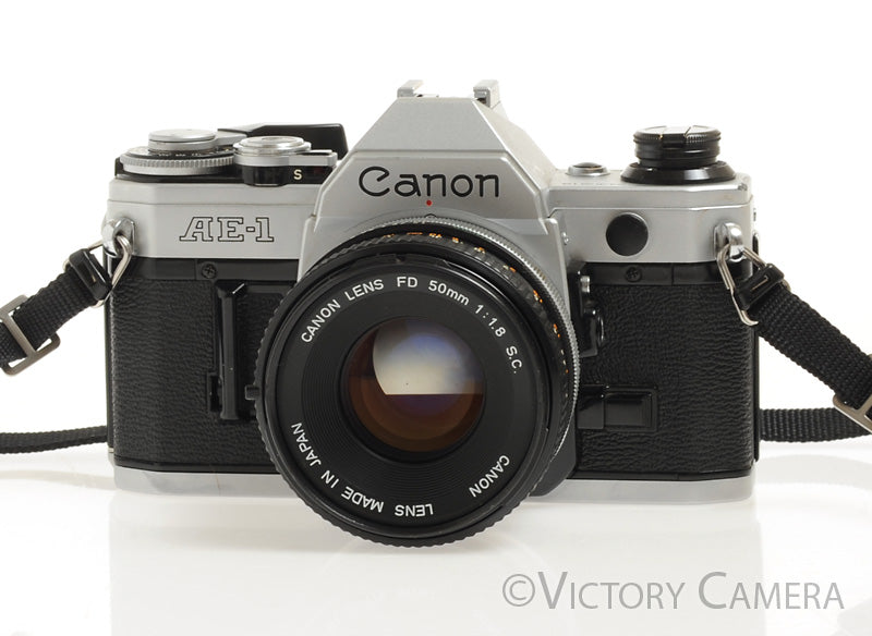 Canon AE-1 35mm Chrome Camera 50mm F1.8 Lens -New Seals, No Squeak-  [EXC-] - Victory Camera