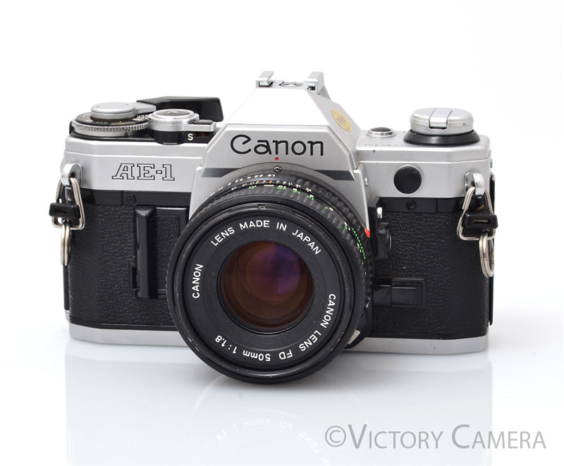 Canon AE-1 35mm Chrome Camera w/ 50mm f1.8 Prime Lens [EXC] - Victory Camera