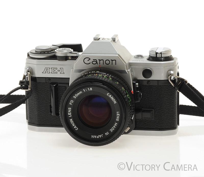 Canon AE-1 35mm Chrome Camera w/ 50mm f1.8 Prime Lens -New Seals- [EXC] - Victory Camera