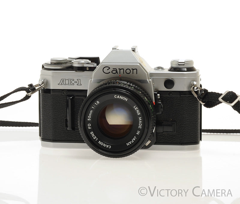 Canon AE-1 35mm Chrome Camera w/ 50mm f1.8 Prime Lens [EXC] - Victory Camera