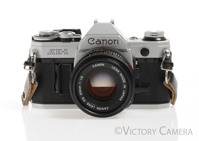 Canon AE-1 35mm Chrome Camera 50mm F1.8 Lens -New Seals, No Squeak-