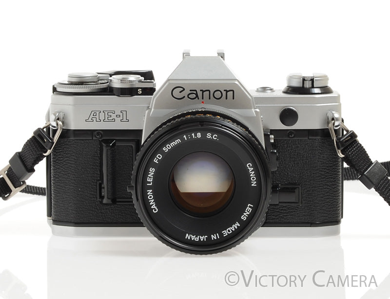 Canon AE-1 35mm Chrome Camera w/ 50mm f1.8 Lens -New Seals-