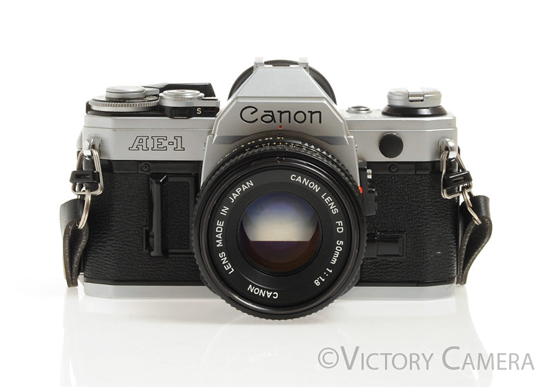 Canon AE-1 35mm Chrome Camera 50mm F1.8 Lens -New Seals, No Squeak- - Victory Camera
