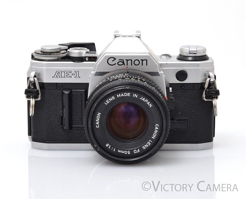Canon AE-1 35mm Chrome Camera w/ 50mm f1.8 Prime Lens [EXC] - Victory Camera