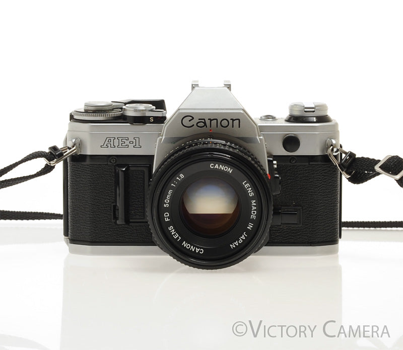 Canon AE-1 35mm Chrome Camera w/ 50mm f1.8 Prime Lens [EXC] - Victory Camera