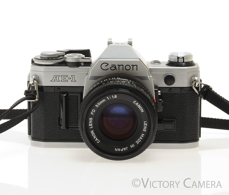 Canon AE-1 35mm Chrome Camera w/ 50mm f1.8 Prime Lens -New Seals- [EXC]