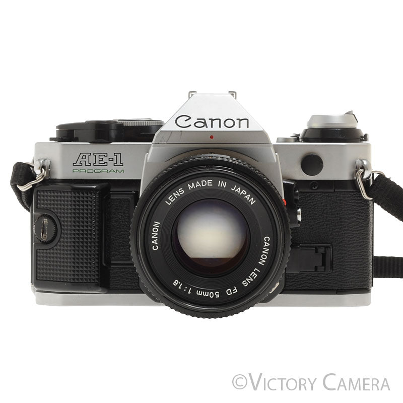 Canon AE-1 Program Chrome 35mm Film SLR Camera 50mm f1.8 Lens  [EXC+] - Victory Camera