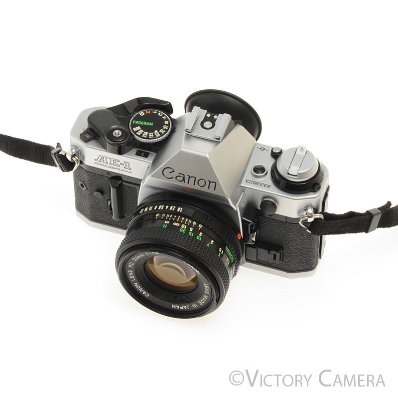 Canon AE-1 Program Chrome 35mm Film SLR Camera 50mm f1.8 Lens [EXC-] - Victory Camera