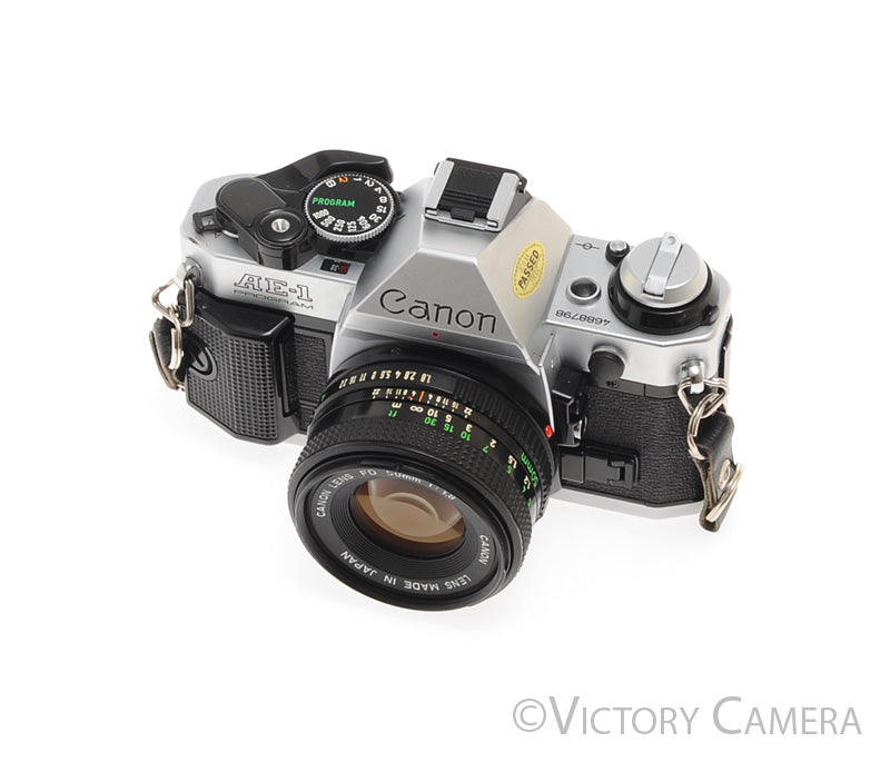 Canon AE-1 Program Chrome 35mm Film SLR Camera 50mm f1.8 Lens  [EXC] - Victory Camera