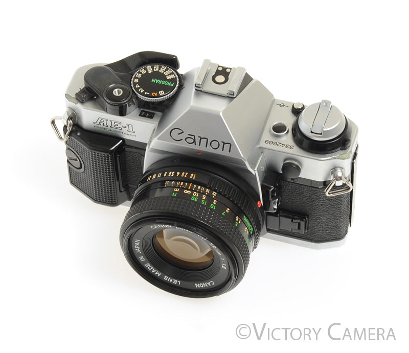 Canon AE-1 Program Chrome 35mm Film SLR Camera 50mm f1.8 Lens [EXC+] - Victory Camera