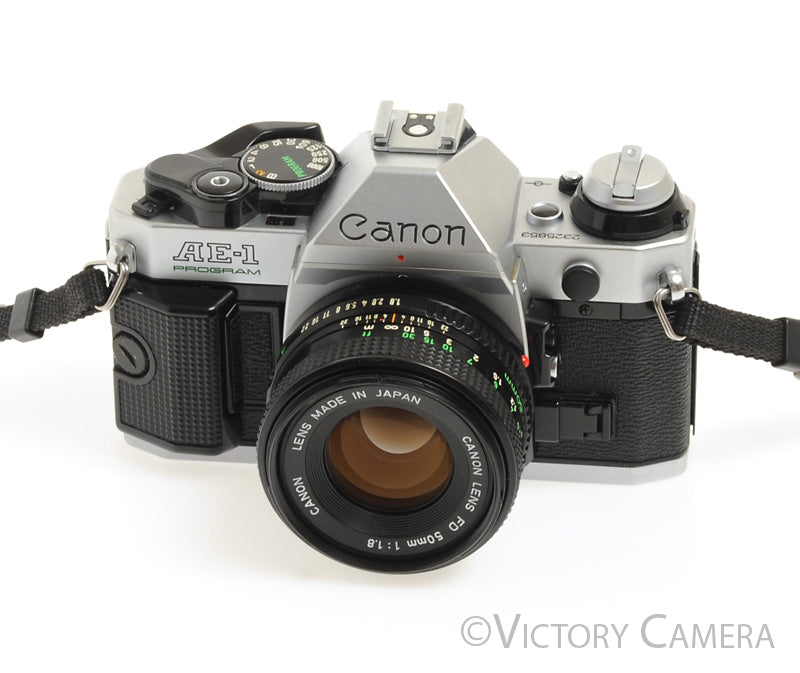 Canon AE-1 Program Chrome 35mm Film Camera 50mm f1.8 Lens -New Seals- [EXC] - Victory Camera