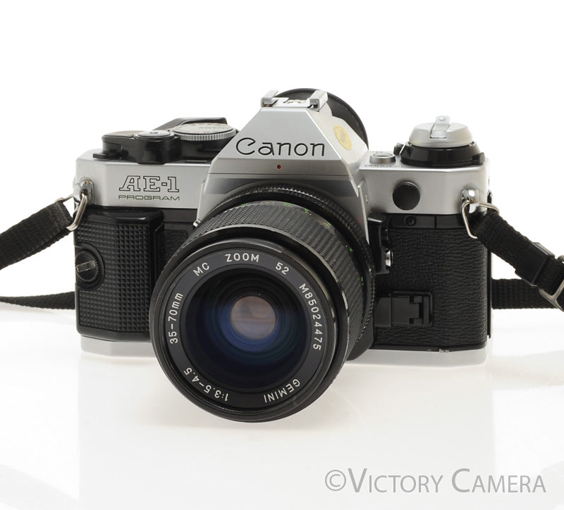 Canon AE-1 Program Chrome 35mm Film SLR Camera 35-70mm Zoom Lens [EXC] - Victory Camera