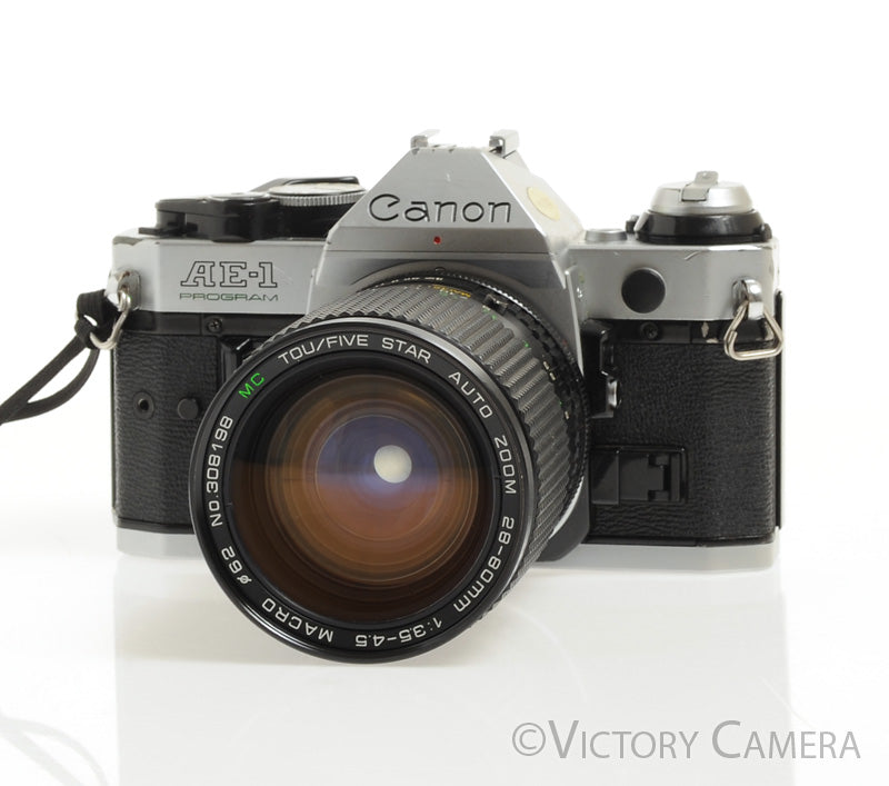 Canon AE-1 Program Chrome 35mm Film SLR Camera 28-80mm Zoom Lens  [GOOD] - Victory Camera