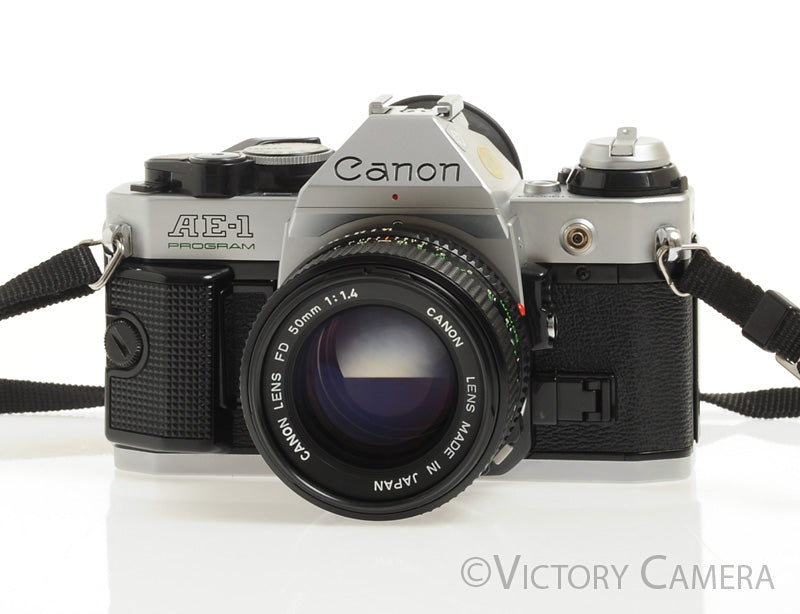 Canon AE-1 Program Chrome 35mm Film Camera w/ 50mm f1.4 Lens -New Seals- [EX+] - Victory Camera