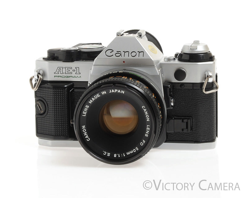 Canon AE-1 Program Chrome 35mm Film SLR Camera 50mm F1.8 Lens -New Seals- [EXC+] - Victory Camera