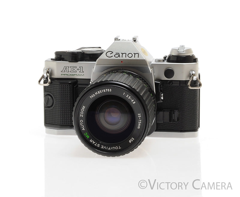 Canon AE-1 Program Chrome 35mm Film SLR Camera 35-75mm Zoom Lens  [EXC+] - Victory Camera