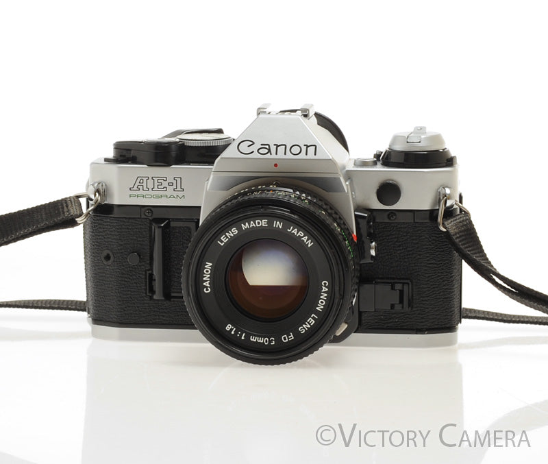 Canon AE-1 Program Chrome 35mm Film SLR Camera 50mm f1.8 Lens [EXC] - Victory Camera