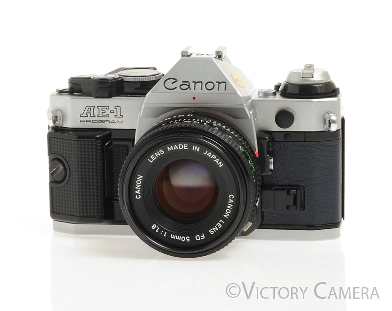 Canon AE-1 Program Blue Leather 35mm Film Camera w/ 50mm f1.8 Lens  [EXC+] - Victory Camera