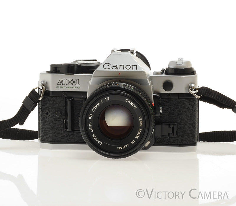 Canon AE-1 Program Chrome 35mm Film SLR Camera 50mm f1.8 Lens [EXC-] - Victory Camera