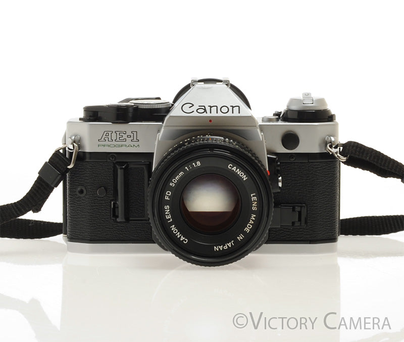 Canon AE-1 Program Chrome 35mm Film SLR Camera 50mm f1.8 Lens [EXC-] - Victory Camera