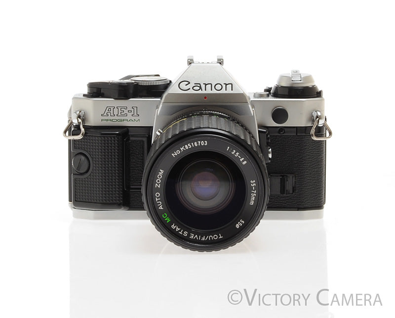 Canon AE-1 Program Chrome 35mm Film SLR Camera 35-75mm Zoom Lens  [EXC+] - Victory Camera