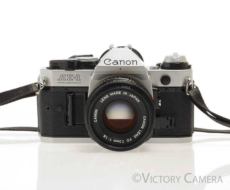 Canon AE-1 Program Chrome 35mm Film SLR Camera 50mm f1.8 Lens [EXC]