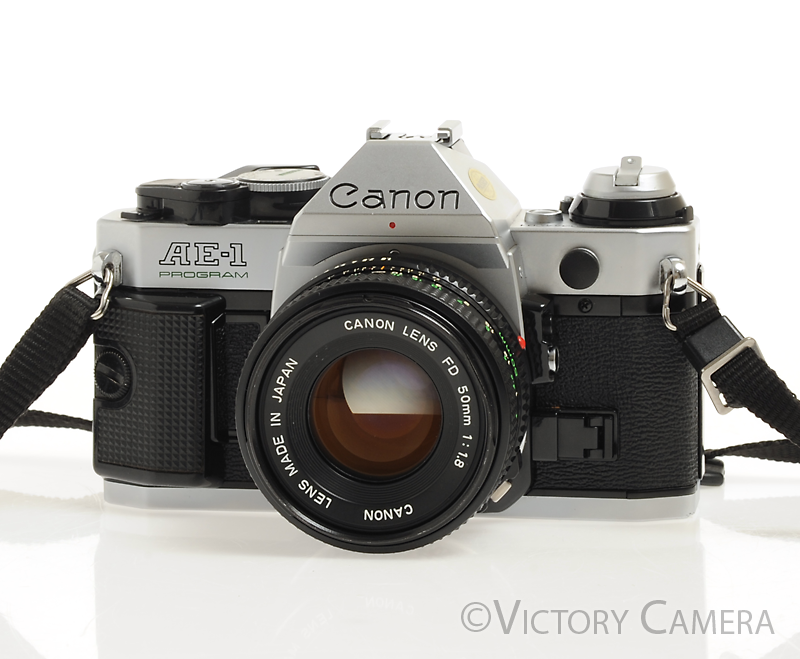 Canon AE-1 Program Chrome 35mm Film SLR Camera 50mm f1.8 Lens [EXC] - Victory Camera