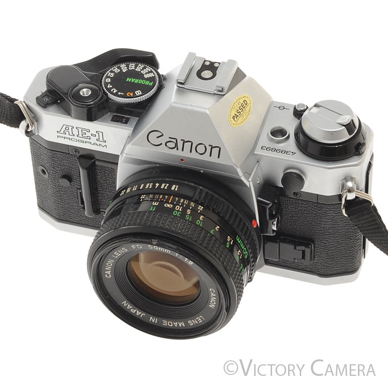 Canon AE-1 Program Chrome 35mm Film SLR Camera 50mm f1.8 Lens [EXC+] - Victory Camera