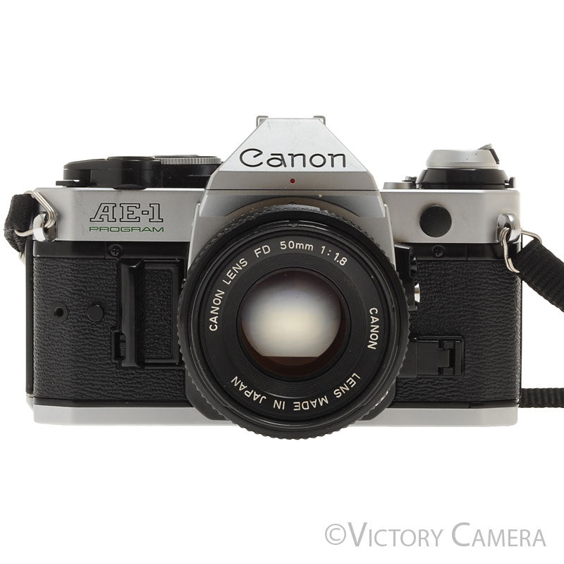 Canon AE-1 Program Chrome 35mm Film SLR Camera 50mm f1.8 Lens [EXC+] - Victory Camera