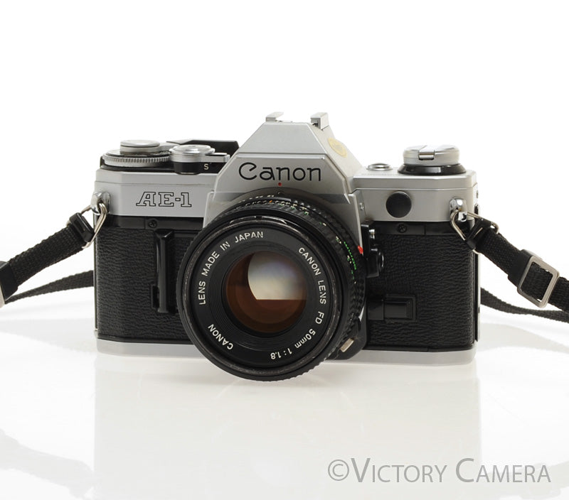 Canon AE-1 35mm Chrome Camera w/ 50mm f1.8 Prime Lens -New Seals- [EXC] - Victory Camera