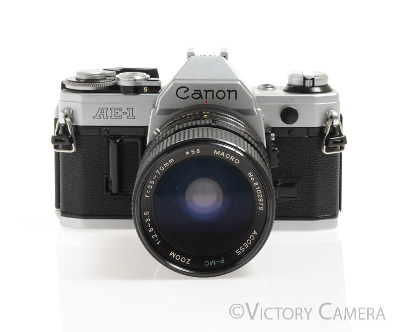Canon AE-1 35mm Chrome Camera 35-70mm Zoom Lens -New Seals, No Squeak-