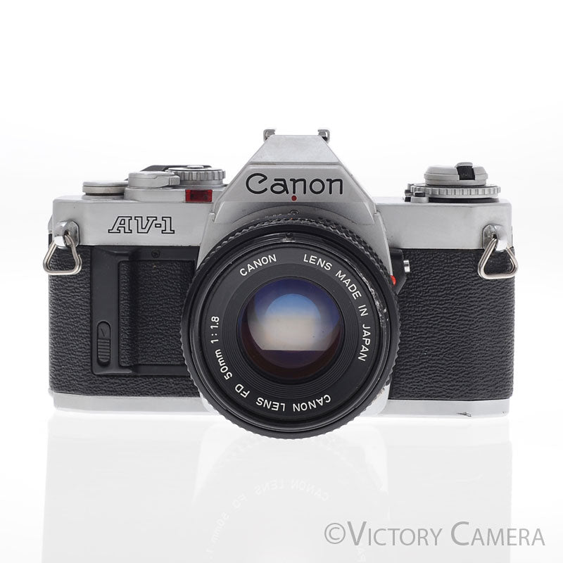 Canon AV-1 35mm Chrome Film Camera w/ 50mm f1.8 Lens -New Seals- [EXC] - Victory Camera