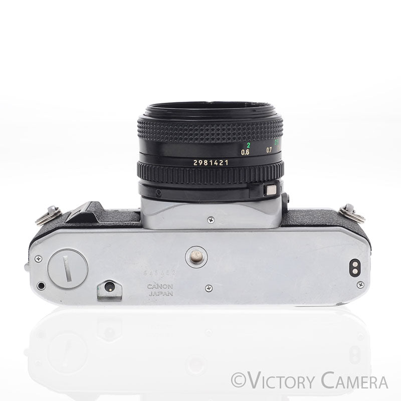 Canon AV-1 35mm Chrome Film Camera w/ 50mm f1.8 Lens -New Seals- [EXC] - Victory Camera