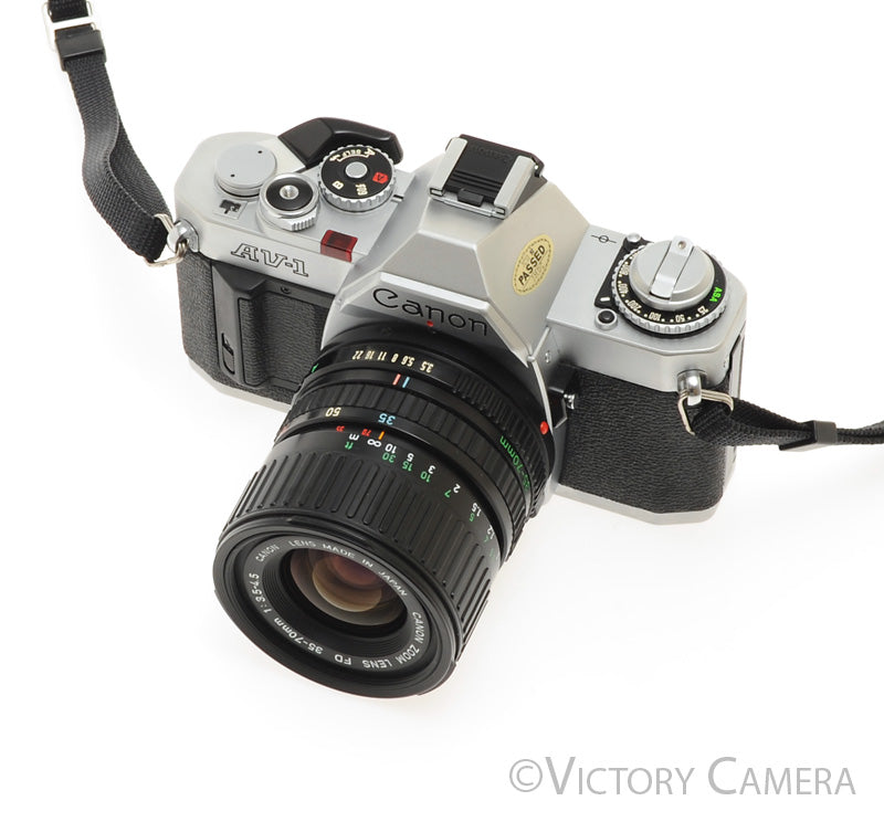 Canon AV-1 35mm Chrome Film Camera w/ 35-70mm Zoom Lens -New Seals- [EXC+]