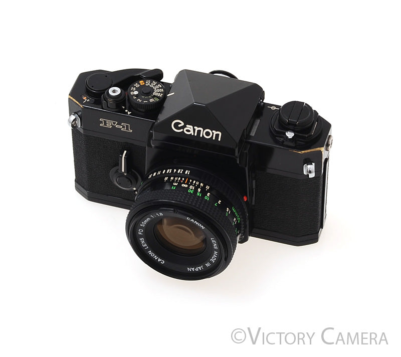 Canon F1 F-1 Black 35mm Camera Body w/ 50mm f1.8 Lens  [EXC] - Victory Camera