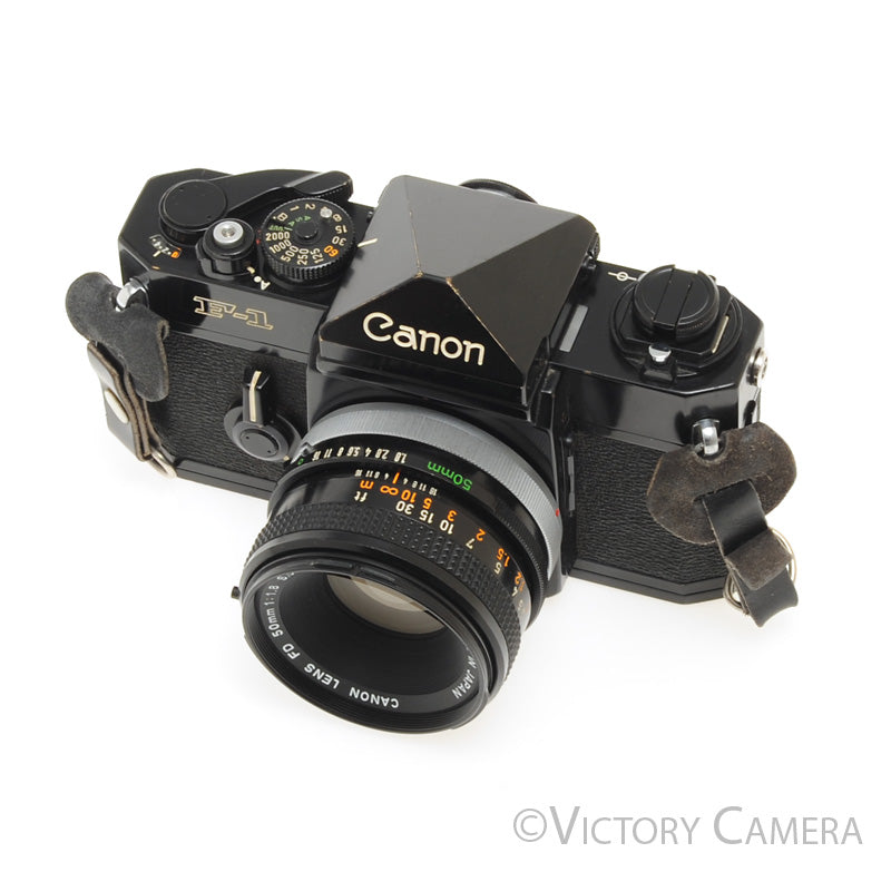 Canon F1 F-1 Black 35mm Camera Body w/ 50mm f1.8 Lens -New Seals- [EXC] - Victory Camera