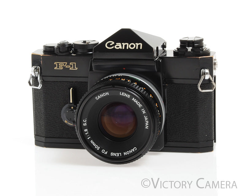 Canon F1 F-1 Black 35mm Camera Body w/ 50mm f1.8 Lens -Clean, New Seals-