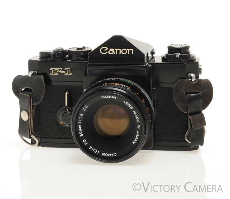 Canon F1 F-1 Black 35mm Camera Body w/ 50mm f1.8 Lens -New Seals- [EXC] - Victory Camera