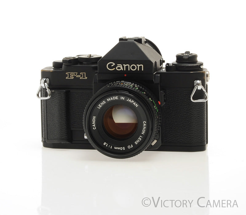 Canon New F1 F-1 Black 35mm Camera w/ 50mm f1.8 Lens -New Seals- [EXC] - Victory Camera
