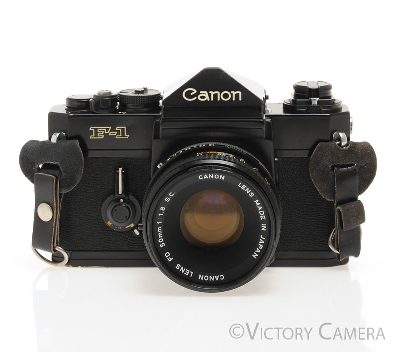 Canon F1 F-1 Black 35mm Camera Body w/ 50mm f1.8 Lens -New Seals- [EXC] - Victory Camera