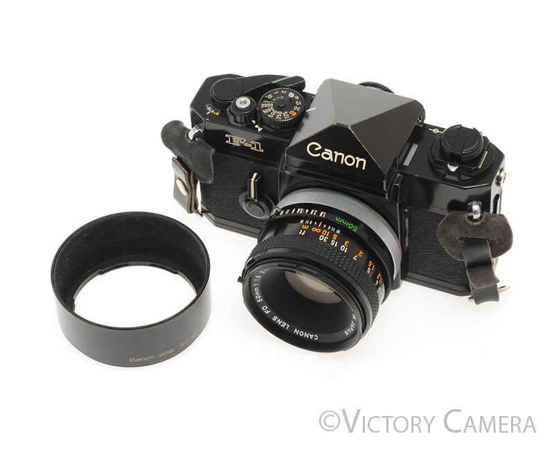 Canon F1 F-1 Black 35mm Camera Body w/ 50mm f1.8 Lens -New Seals- [EXC] - Victory Camera