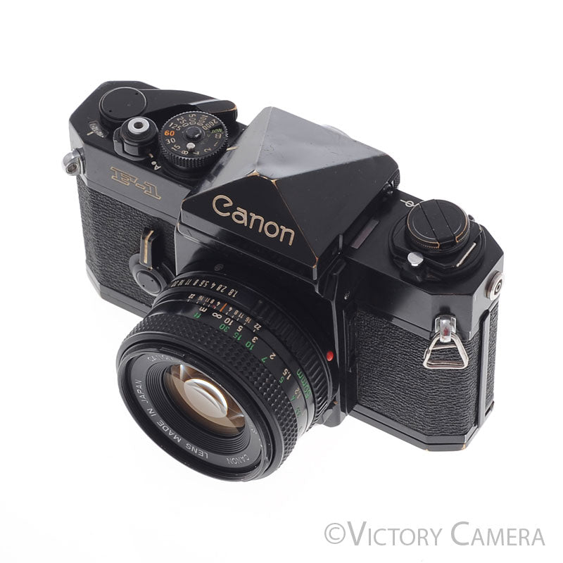 Canon F1 F-1 Black 35mm Camera w/ 50mm f1.8 Lens -New Seals- [EXC-] - Victory Camera