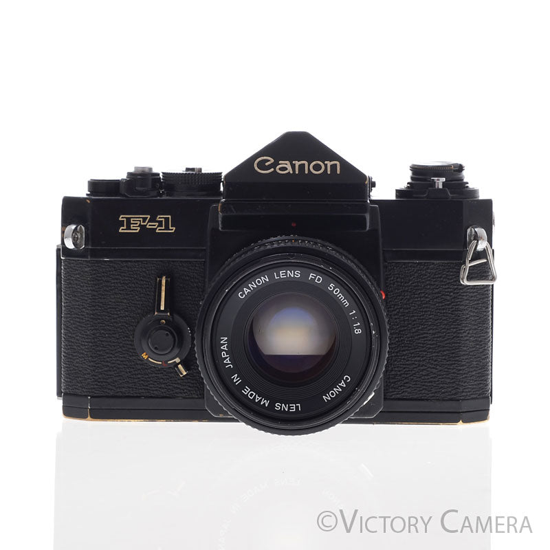Canon F1 F-1 Black 35mm Camera w/ 50mm f1.8 Lens -New Seals- [EXC-] - Victory Camera