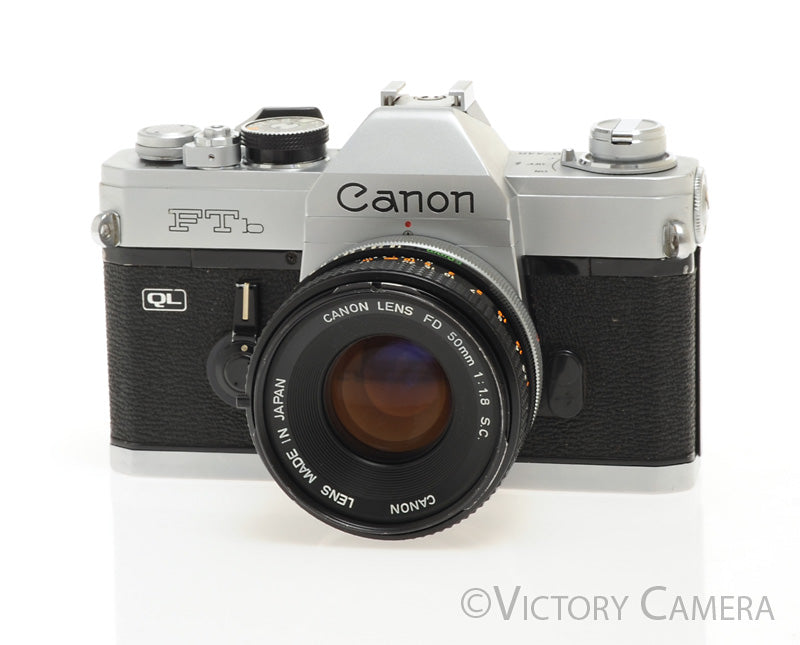 Canon FTb QL Chrome 35mm SLR Camera w/ 50mm f1.8 Lens -New Seals- [EXC] - Victory Camera