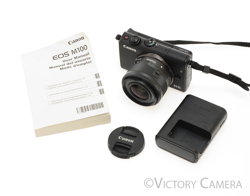 Canon EOS M100 Black Mirrorless Camera w/ 15-45mm Zoom Lens [EXC+] - Victory Camera