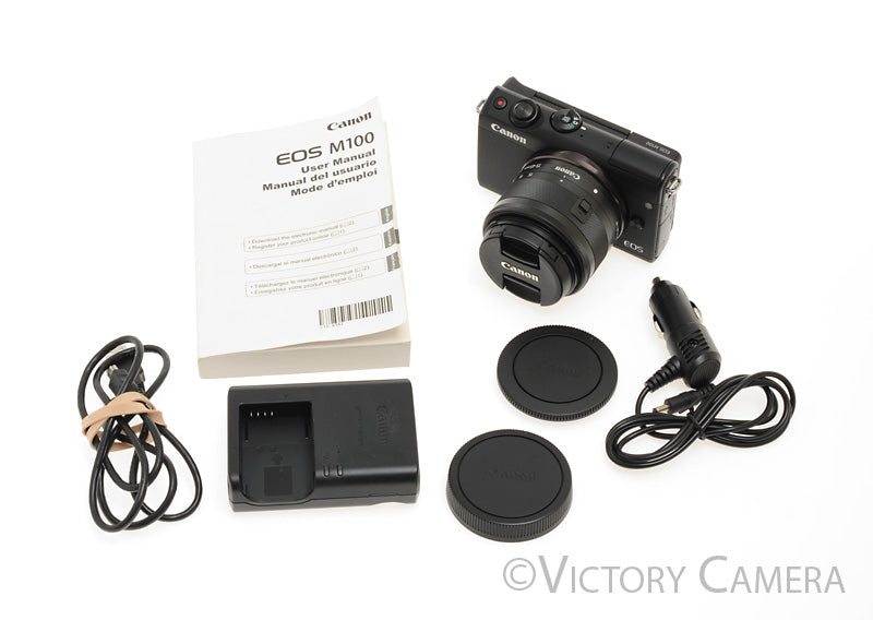 Canon EOS M100 Black Mirrorless Camera w/ 15-45mm Zoom Lens [EXC+] - Victory Camera