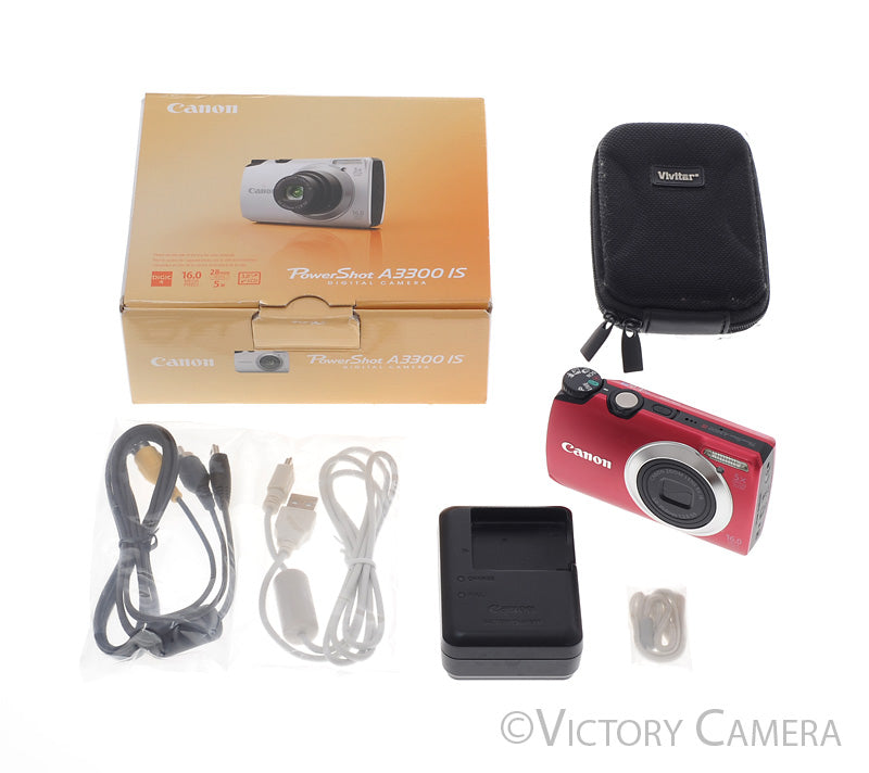 Canon PowerShot A3300 IS Red 16MP Digital Point & Shoot Camera [MINT-] - Victory Camera