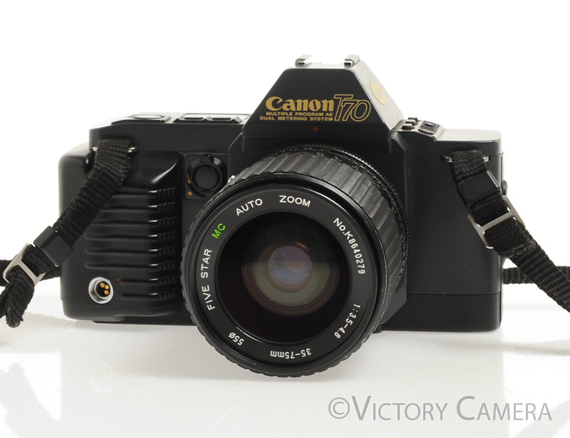 Canon T70 35mm FD Film Camera Body w/ 35-75mm Zoom Lens [EXC-] - Victory Camera