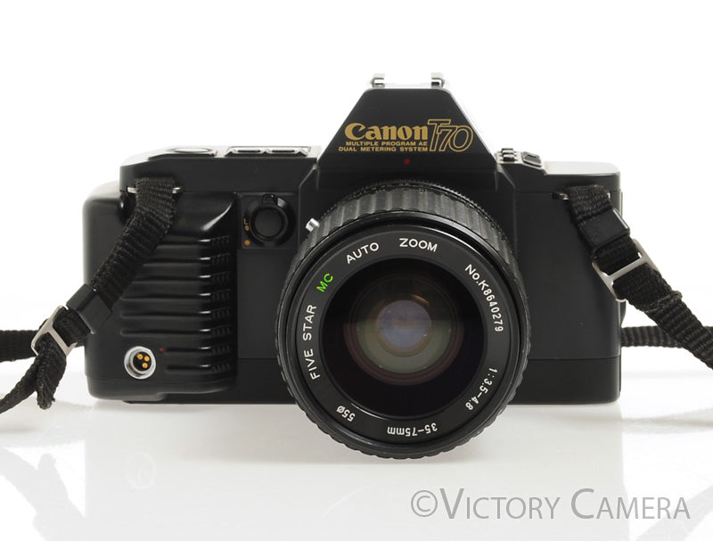 Canon T70 35mm FD Film Camera Body w/ 35-75mm Zoom Lens [EXC-] - Victory Camera